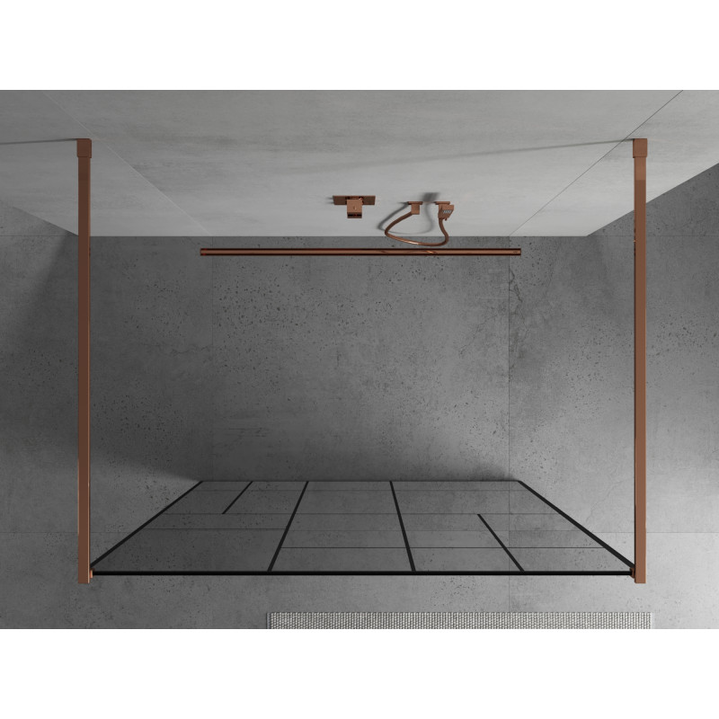 Mexen Kioto laisvai stovinti dušo siena 120 x 200 cm, juodas raštas 8 mm, rožinis auksas - 800-120-002-60-78