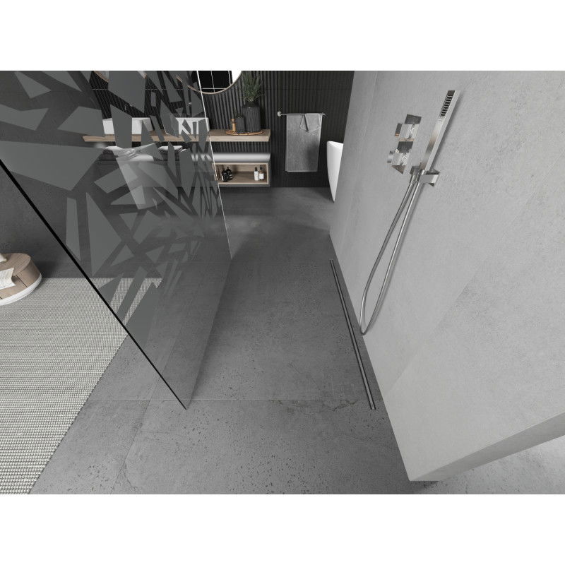 Mexen Kioto laisvai pastatoma dušo siena 120 x 200 cm, baltas raštas 8 mm, chromas - 800-120-002-01-85