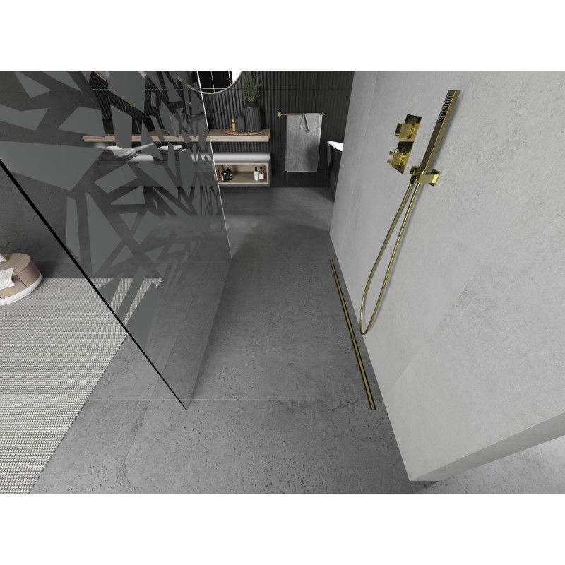 Mexen Kioto laisvai stovinti dušo siena 120 x 200 cm, baltas raštas 8 mm, auksinis - 800-120-002-50-85