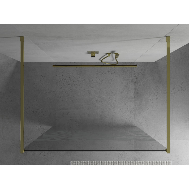 Mexen Kioto Laisvai stovinti dušo siena 130 x 200 cm, baltas raštas, 8 mm, aukso spalvos - 800-130-002-50-85