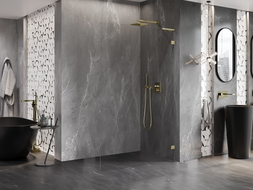 Mexen Lunar L dušo siena Walk-in, dešinė 50 x 200 cm, permatoma 8 mm, auksinė šepečiuota - 830L-050-000-55-00-P