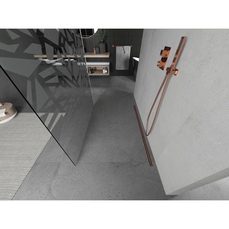 Mexen Kioto laisvai stovinti dušo siena 120 x 200 cm, baltas raštas 8 mm, rožinis auksas - 800-120-002-60-85