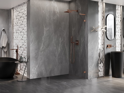 Mexen Lunar L dušo siena Walk-in dešinė 50 x 200 cm, permatoma 8 mm, rožinis auksas - 830L-050-000-60-00-P