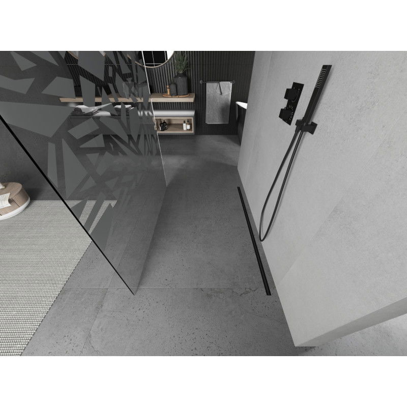 Mexen Kioto laisvai stovinti dušo siena 130 x 200 cm, baltas raštas 8 mm, juoda - 800-130-002-70-85