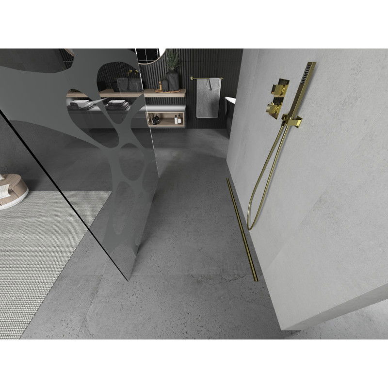 Mexen Kioto laisvai stovinti dušo siena 120 x 200 cm, balta banga 8 mm, auksinė - 800-120-002-50-97