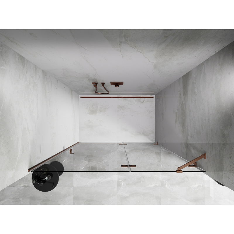 Mexen Lunar dešinės pusės dušo durys 130 cm, skaidrios, šepečiu valyta varis - 834-130-000-65-00-P