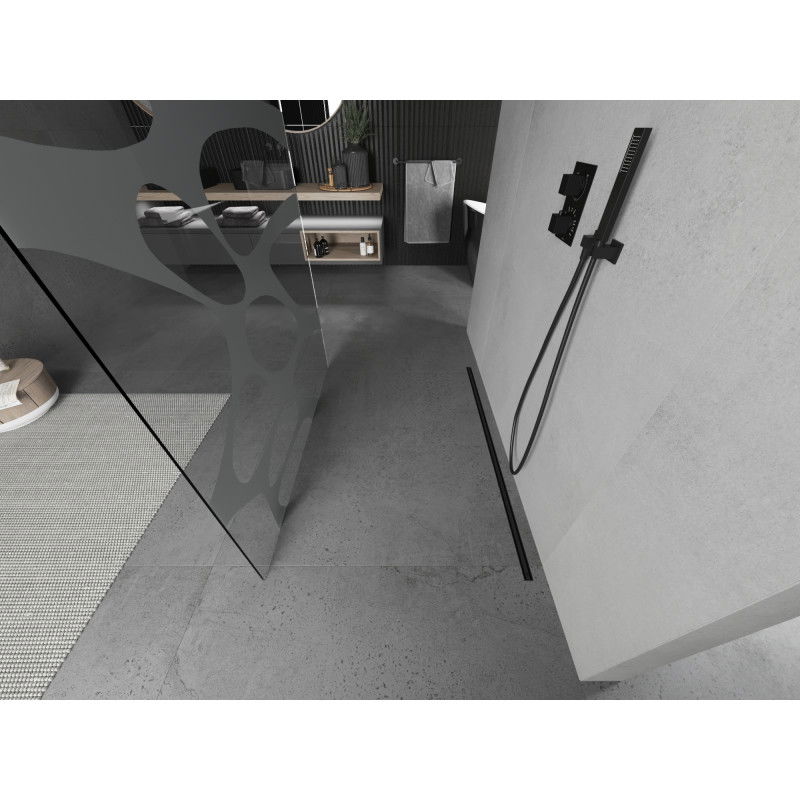 Mexen Kioto laisvai stovinti dušo siena 100 x 200 cm, balta banga 8 mm, juoda - 800-100-002-70-97