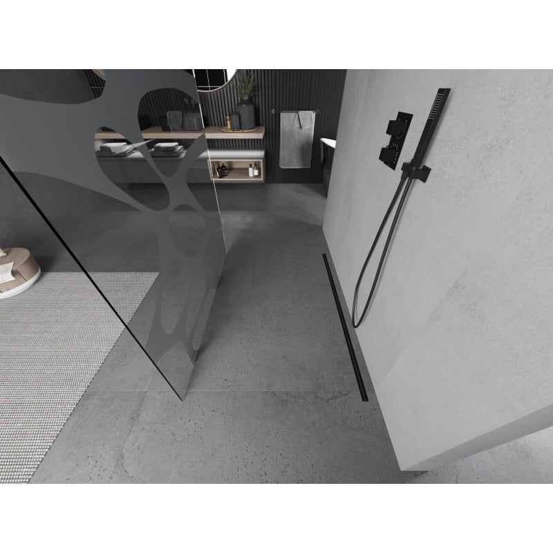 Mexen Kioto laisvai stovinti dušo pertvara 140 x 200 cm, balta banga 8 mm, juoda - 800-140-002-70-97