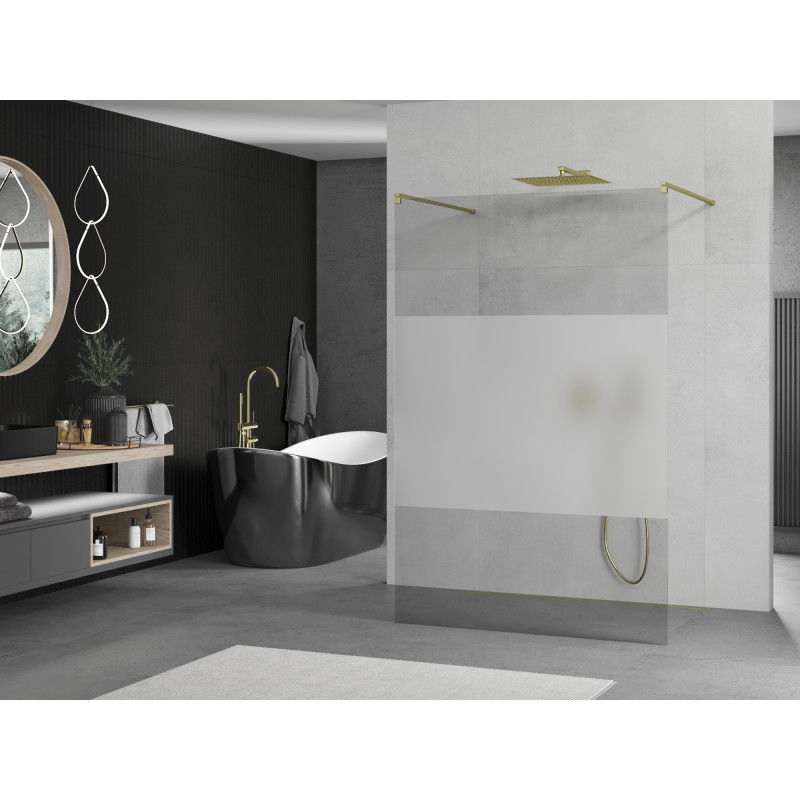 Mexen Kioto laisvai stovinti dušo siena 140 x 200 cm, permatoma/matinė 8 mm, auksinė - 800-140-002-50-35