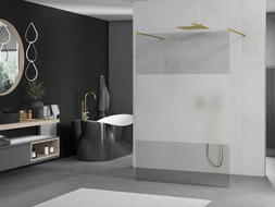 Mexen Kioto laisvai stovinti dušo siena 140 x 200 cm, permatoma/matinė 8 mm, auksinė - 800-140-002-50-35