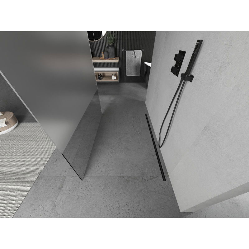 Mexen Kioto laisvai stovinti dušo sienelė 140 x 200 cm, permatoma/matinė 8 mm, juoda - 800-140-002-70-35