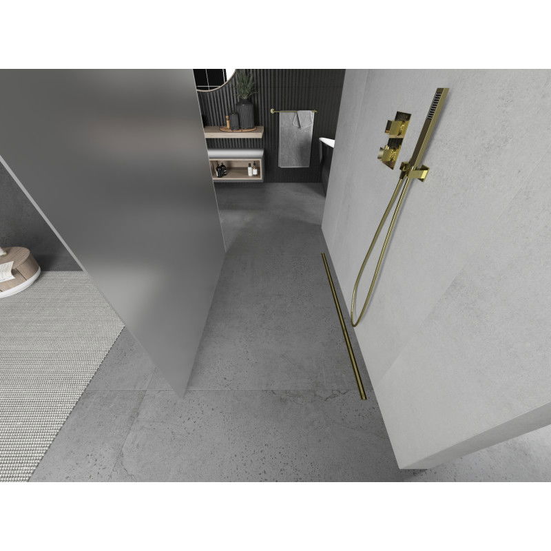 Mexen Kioto laisvai stovinti dušo sienelė 110 x 200 cm, 8 mm šerkšnas, auksinė - 800-110-002-50-30