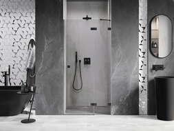 Mexen Lunar dušo durys atsidarančios dešinės pusės 120 cm, skaidrios, juodos - 834-120-000-70-00-P