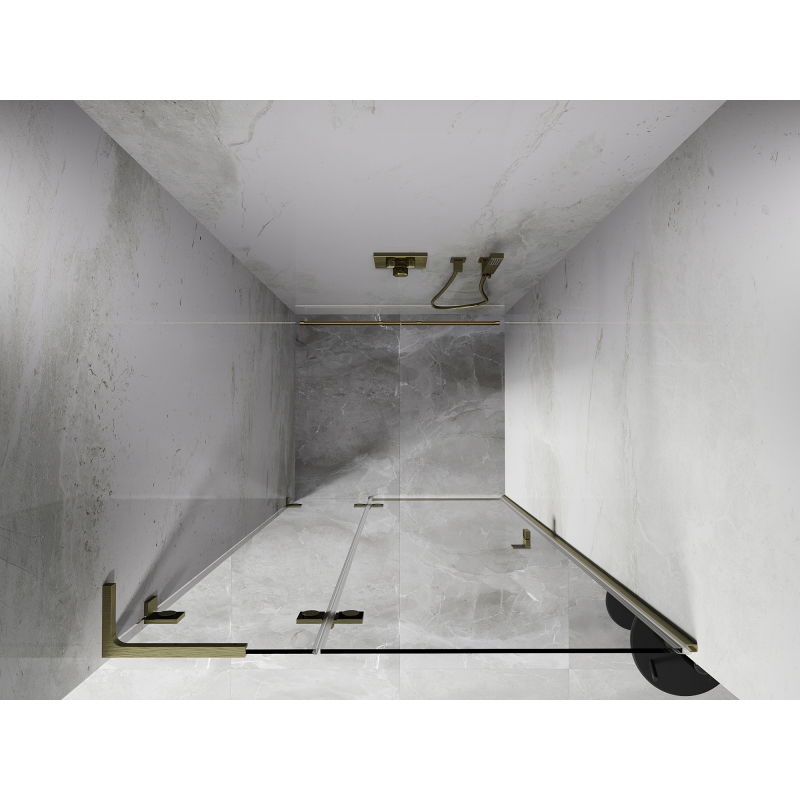 Mexen Lunar L kairiosios pusės dušo durys, 90 cm, skaidrios, aukso spalvos matinės - 834L-090-000-55-00-L