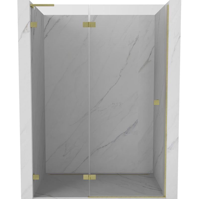 Mexen Lunar L kairiųjų varstomų dušo durys 135 cm, skaidrios, šlifuotos auksinės - 834L-135-000-55-00-L