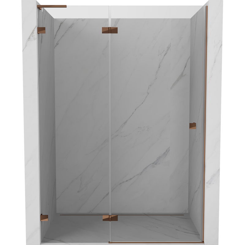 Mexen Lunar L kairiosios pusės dušo durys 130 cm, skaidrios, rausvas auksas - 834L-130-000-60-00-L