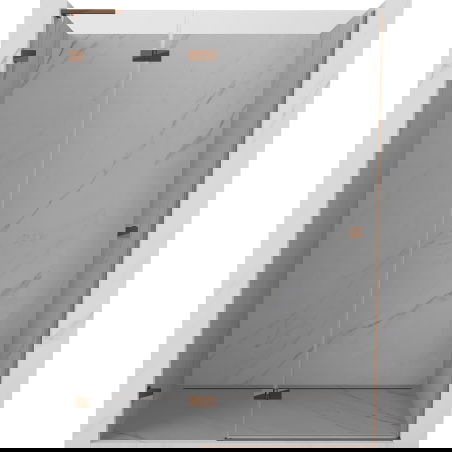 Mexen Lunar L kairios pusės atsidarančios dušo durys 135 cm, skaidrios, rausvas auksas - 834L-135-000-60-00-L