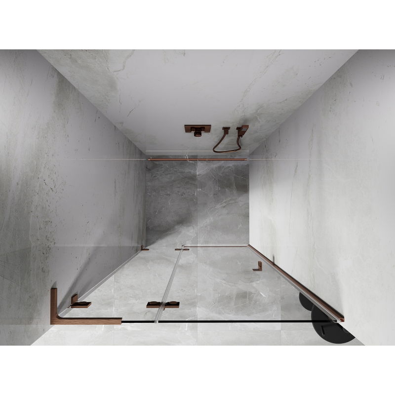 Mexen Lunar L kairioji dušo durys 105 cm, permatomos, šepečių varis - 834L-105-000-65-00-L