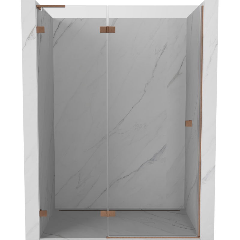 Mexen Lunar L kairia pusės dušo durys 135 cm, skaidrios, šlifuotas varis - 834L-135-000-65-00-L