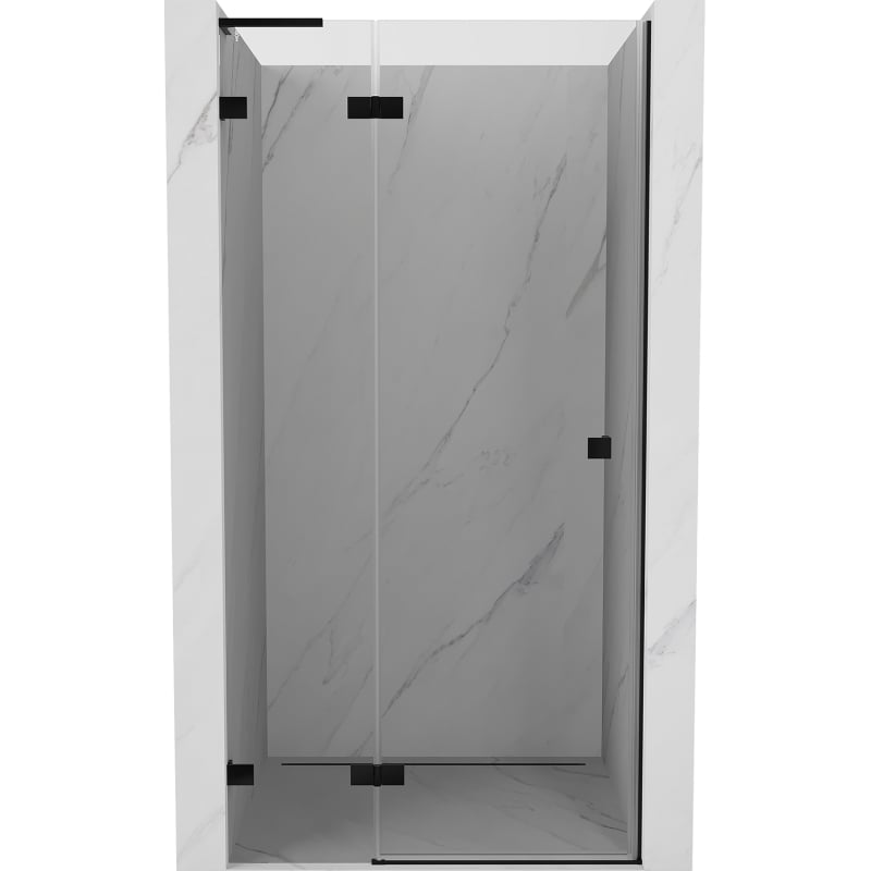 Mexen Lunar L kairiosios pusės atveriamosios dušo durys 85 cm, permatomos, juodos - 834L-085-000-70-00-L