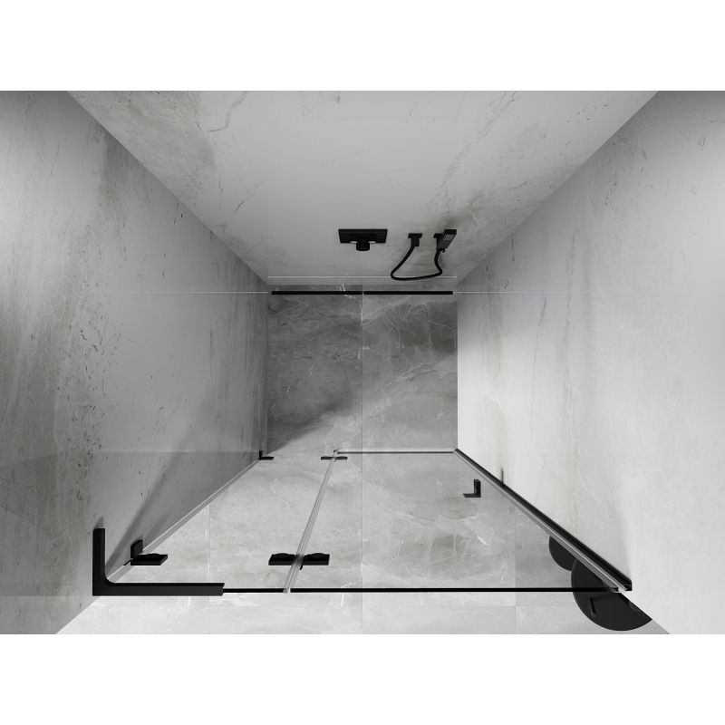 Mexen Lunar L kairės pusės dušo durys, 85 cm, permatomos, juodos - 834L-085-000-70-00-L