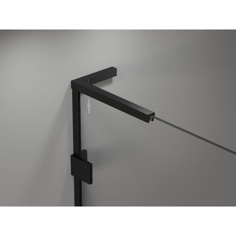 Mexen Lunar L kairiosios atsidarančios dušo durys 125 cm, permatomos, juodos - 834L-125-000-70-00-L