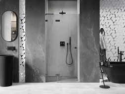 Mexen Lunar L kairiųjų durelių dušo durys, 125 cm, skaidrios, gun metal - 834L-125-000-95-00-L