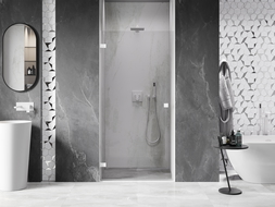 Mexen Lunar-B kairiosios pusės atveriamos dušo durys 70 cm, skaidrios, baltos - 832-070-000-20-00-L
