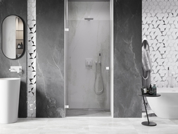 Mexen Lunar-B kairios pusės dušo durys 100 cm, permatomos, baltos - 832-100-000-20-00-L