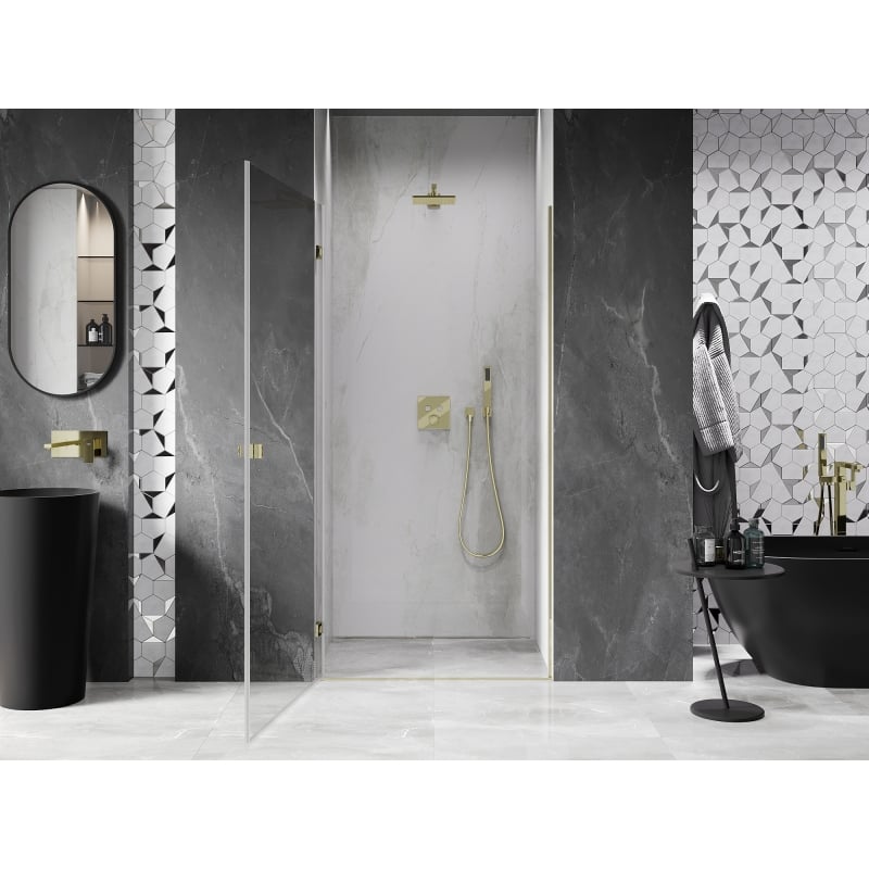 Mexen Lunar-B kairiosios pusės dušo durys 70 cm, permatomos, auksinės - 832-070-000-50-00-L