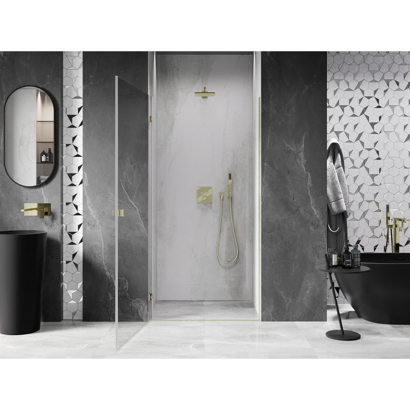 Mexen Lunar-B Dušo durys, varstomos kairė 95 cm, permatomos, matinės auksinės - 832-095-000-55-00-L