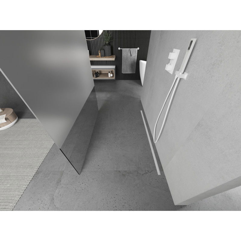 Mexen Kioto laisvai stovinti dušo siena 120 x 200 cm, skaidrus/matinis 8 mm, balta - 800-120-002-20-35