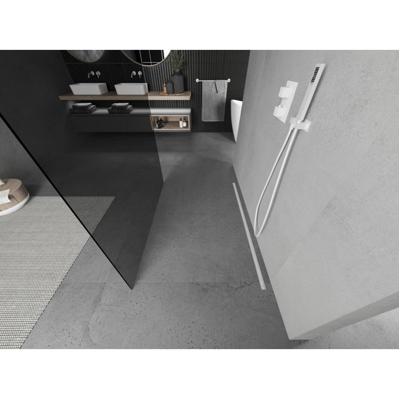 Mexen Kioto laisvai stovinti dušo siena 120 x 200 cm, grafito 8 mm, balta - 800-120-002-20-40