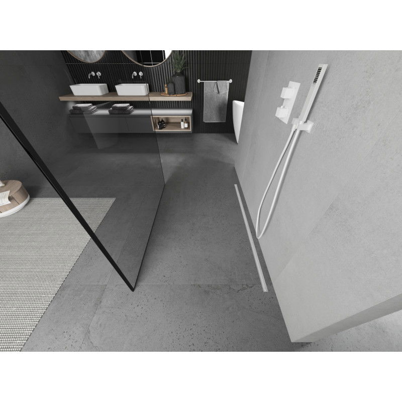 Mexen Kioto laisvai stovinti dušo siena 100 x 200 cm, juodas rėmas 8 mm, balta - 800-100-002-20-70