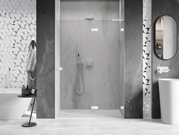 Mexen Lunar L dešinės pusės dušo durys 135 cm, permatomos, baltos - 834L-135-000-20-00-P