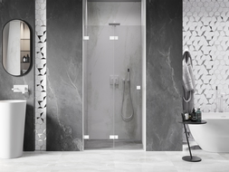 Mexen Lunar-F sulankstomos kairės pusės dušo durys 95 cm, skaidrios, baltos - 836-095-000-20-00-L