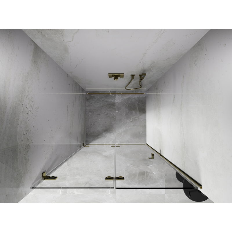 Mexen Lunar-F sulankstomos dušo durys kairinės 95 cm, skaidrios, auksinės - 836-095-000-50-00-L