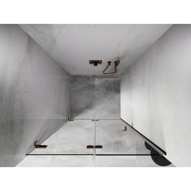 Mexen Lunar-F sulankstomos dušo durys kairinis 80 cm, permatomos, rožinis auksas - 836-080-000-60-00-L