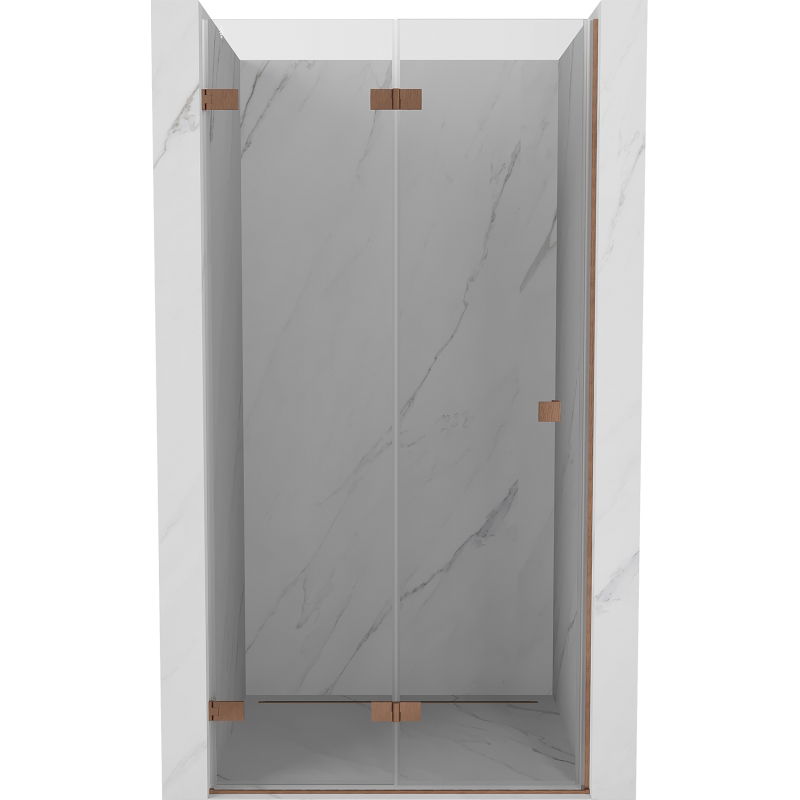 Mexen Lunar-F sulankstomos dušo durys, kairinės 90 cm, permatomos, šepečiu šlifuotas varis - 836-090-000-65-00-L