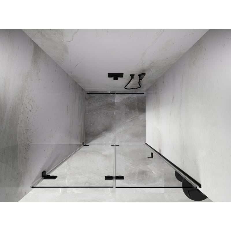 Mexen Lunar-F sulankstomos kairiosios pusės dušo durys 60 cm, skaidrios, juodos - 836-060-000-70-00-L