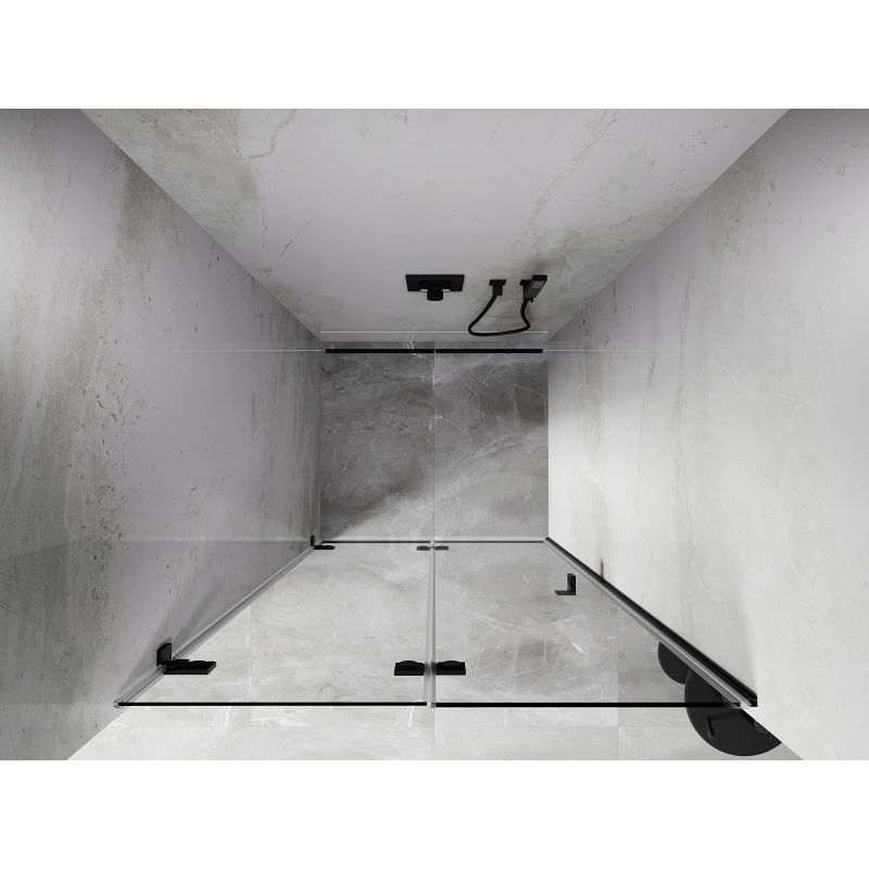 Mexen Lunar-F sulankstomos dušo durys kairysis 65 cm, permatomos, juodos - 836-065-000-70-00-L