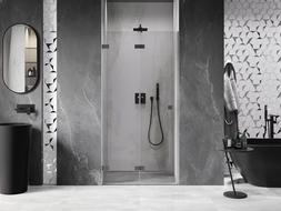 Mexen Lunar-F sulankstomos dušo durys, kairė pusė 85 cm, permatomos, šviesus metalas - 836-085-000-95-00-L