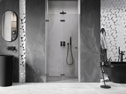 Mexen Lunar-F sulankstomos dušo durys - kairė 100 cm, permatomos, gun metal - 836-100-000-95-00-L