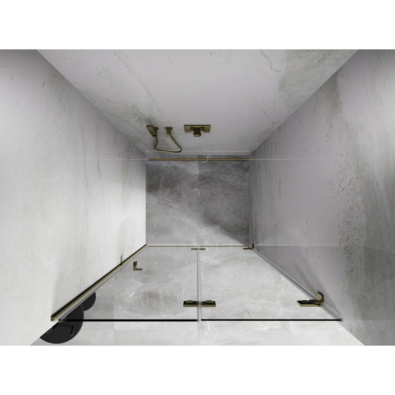 Mexen Lunar-F sulankiojamos dešinės dušo durys 90 cm, skaidrios, auksinės - 836-090-000-50-00-P