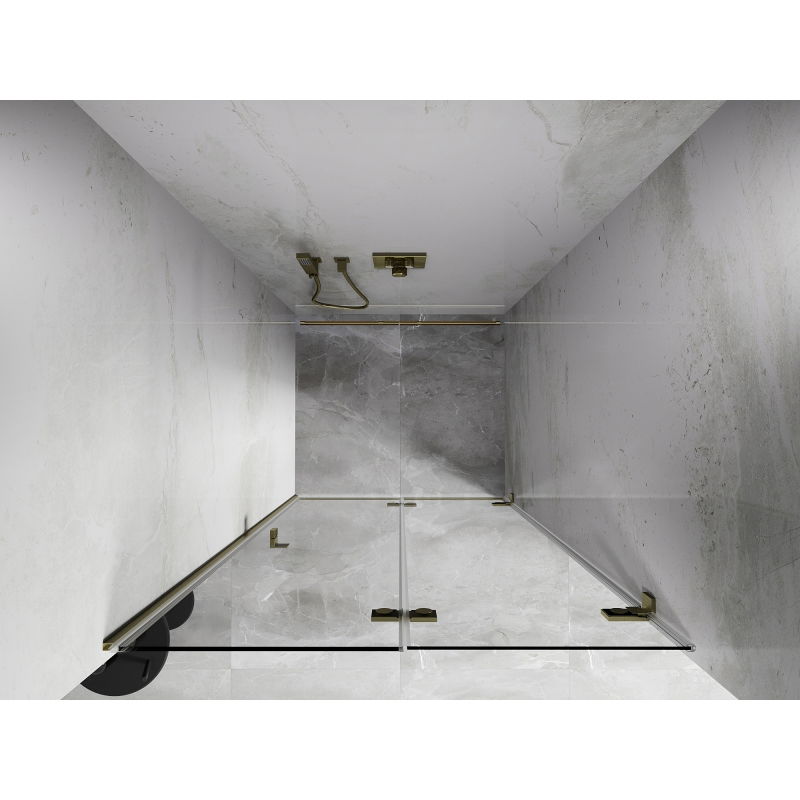 Mexen Lunar-F sulankstomos dešinės dušo durys 85 cm, skaidrios, auksinės matinės - 836-085-000-55-00-P