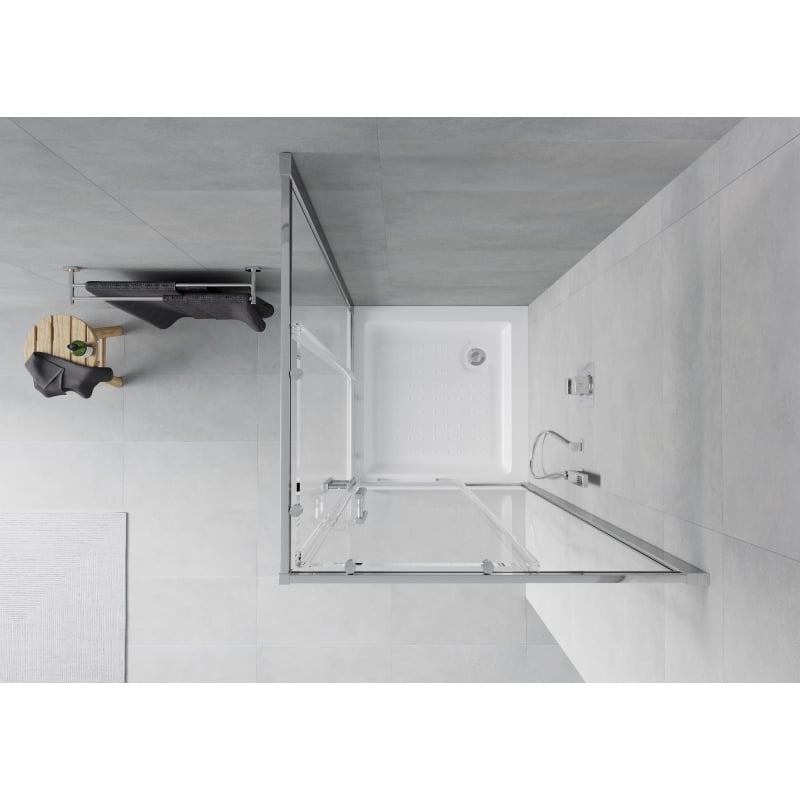 Mexen Rio kvadratinė dušo kabina 70 x 70 cm, skaidri, chromuota + padėklas, baltas - 860-070-070-01-00-4510