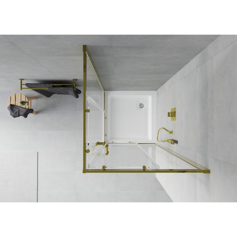 Mexen Rio kvadratinė dušo kabina 70 x 70 cm, permatoma, auksinė + Rio padėklas, baltas - 860-070-070-50-00-4510