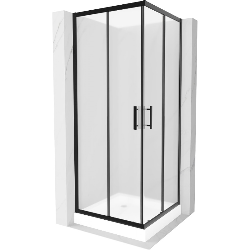 Mexen Rio kvadratinė dušo kabina 70 x 70 cm, šerkšnas, juoda + dušo padėklas, baltas - 860-070-070-70-30-4510