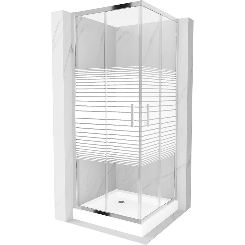 Mexen Rio kvadratinė dušo kabina 70 x 70 cm, baltos juostos, chromas + dušo padėklas, baltas - 860-070-070-01-20-4510