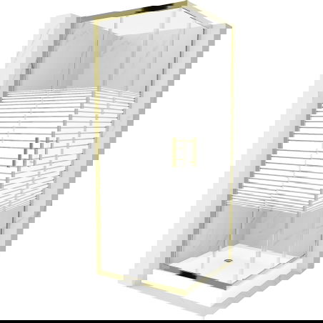 Mexen Rio kvadratinė dušo kabina 70 x 70 cm, baltos juostos, auksinė + padėklas, baltas - 860-070-070-50-20-4510